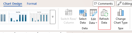 Refresh chart data button on ribbon in Word